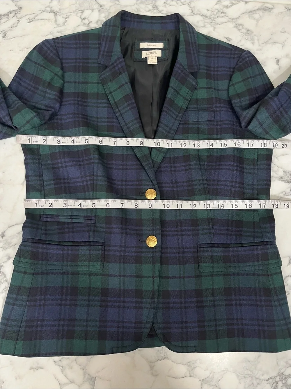 J. Crew Factory Black Watch Plaid Blazer Green Blue Gold Two Buttons Size 10
